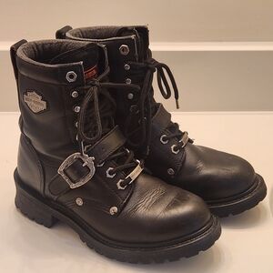 Harley-Davidson Faded Glory Black Lace-Up Motorcycle Boots 91003 Size 7.5 US